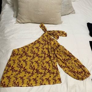 Amanda Uprichard Yellow floral print one-shoulder  top Sz M